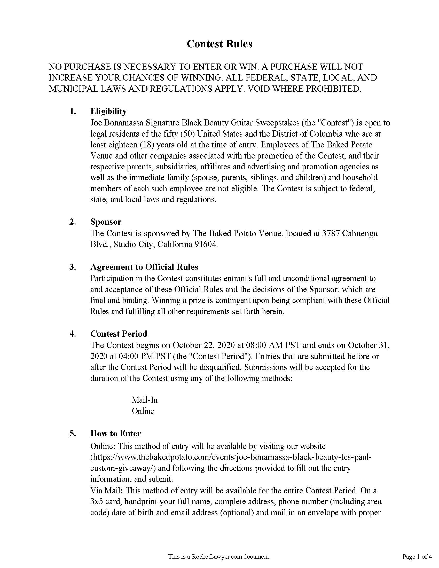 Sweepstakes Official Rules The Baked Potato Sweepstakes Official Rules The Baked Potato